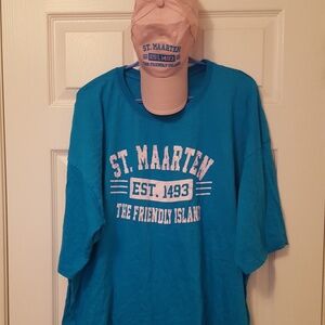 St. Maarten Blue T-Shirt and Pink Baseball Cap Bundle